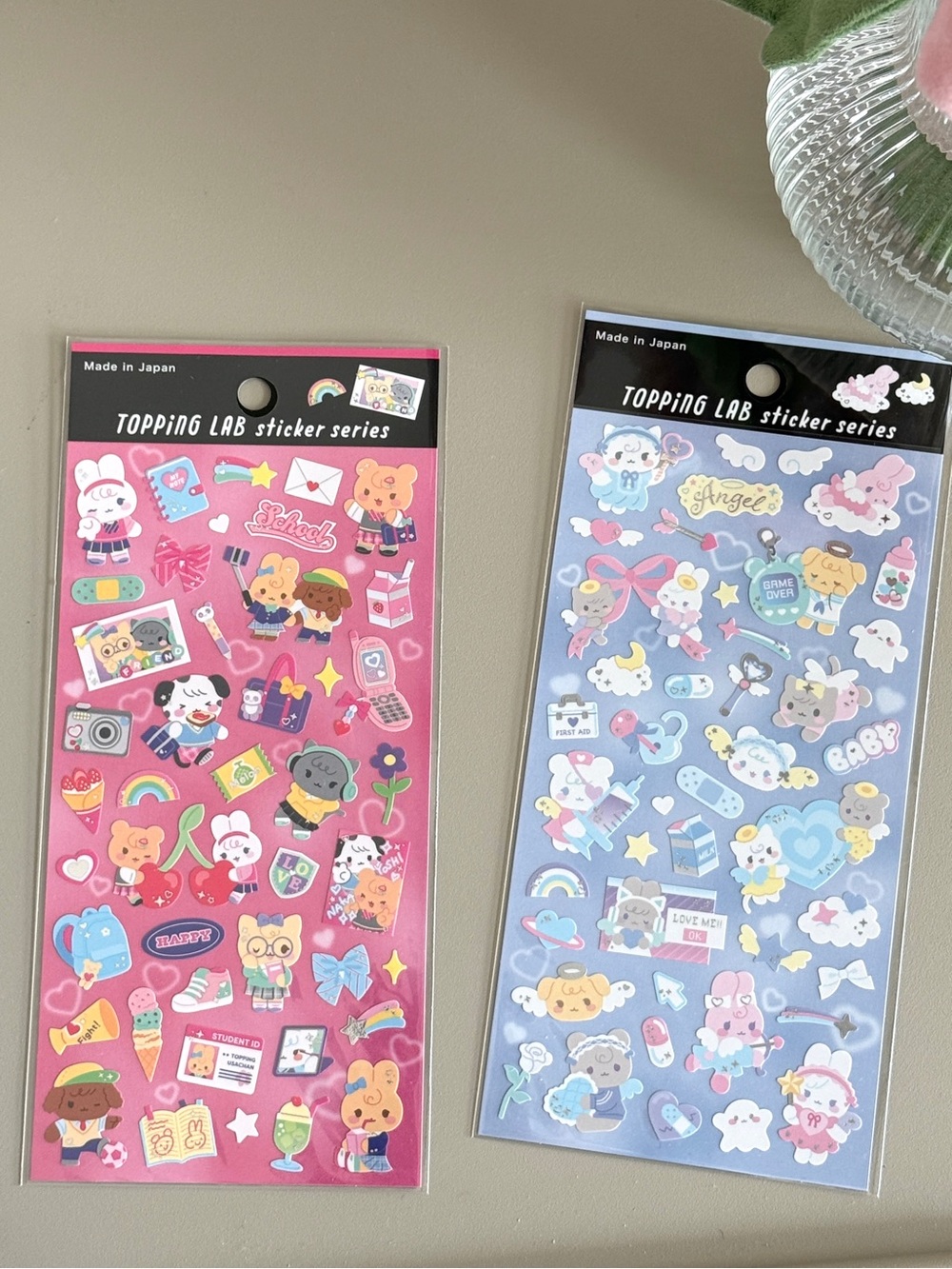 Y2K japan stickers TOPPING LAB Sticker Set - Pink & Blue Cute Characters